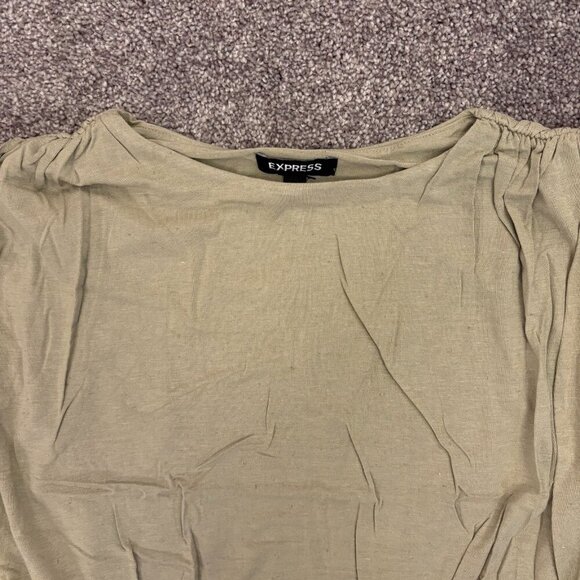 Express Women's Skimming Linen Blend Bubble Tank Size XS Ruched Shoulder NWT $48 - Picture 2 of 14
